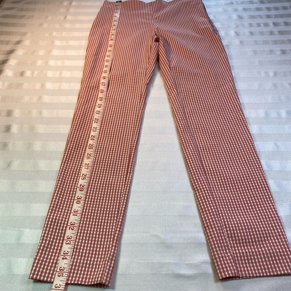 A•New Day Pants Gingham Print Elastic Waist Side Zip Pocket Cream Red Size 0 NWT - Picture 3 of 12